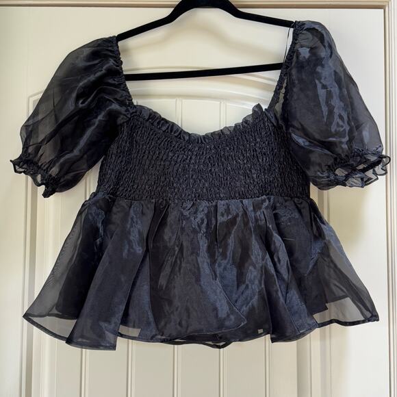 Mable Organza Black Off Shoulder Mesh Puff Sleeves Lined Witchy Goth Halloween L - Picture 4 of 12